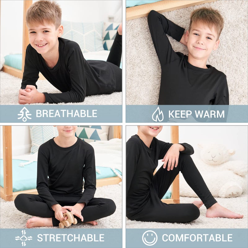 HEROBIKER Thermal Underwear Boys Ultra Soft Fleece Lined Kids Thermals Long Johns Top Bottom Warm Set for Winter Skiing Black - Image 5